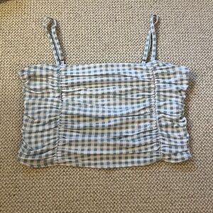 Hollister Green and White Gingham Tank Top - Size XL